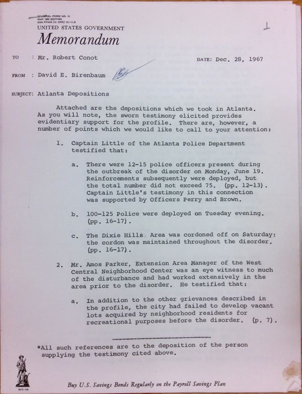 First page of Memo from David E. Birenbaum to Robert Conot (December 28)