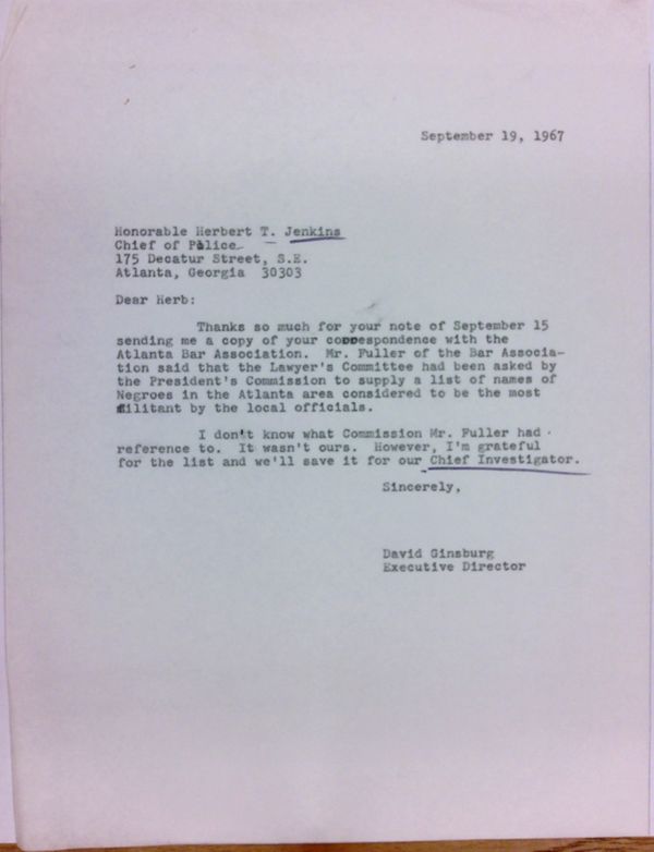 First page of Letter from David Ginsburg to Herbert Jenkins (September 19)