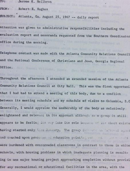 Daily report memo from Robert Hughes to Jerome Heilbron (August 25)