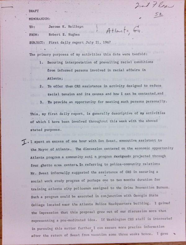 First page of Daily report memo from Robert Hughes to Jerome Heilbron (July 21) – with handwritten edits