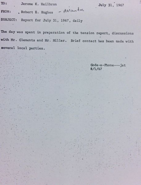 Daily report memo from Robert Hughes to Jerome Heilbron (July 31)