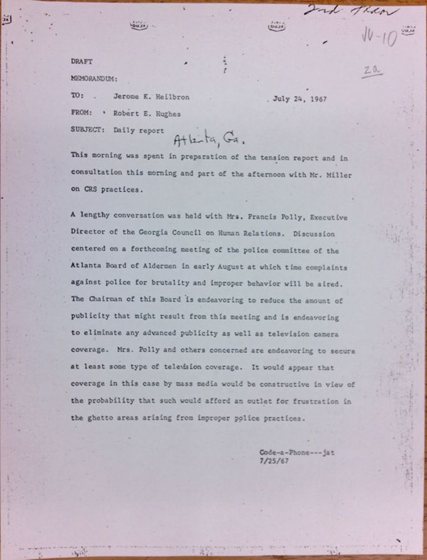 First page of Daily report memo from Robert Hughes to Jerome Heilbron (July 24)