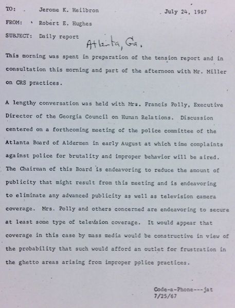 Daily report memo from Robert Hughes to Jerome Heilbron (July 24)