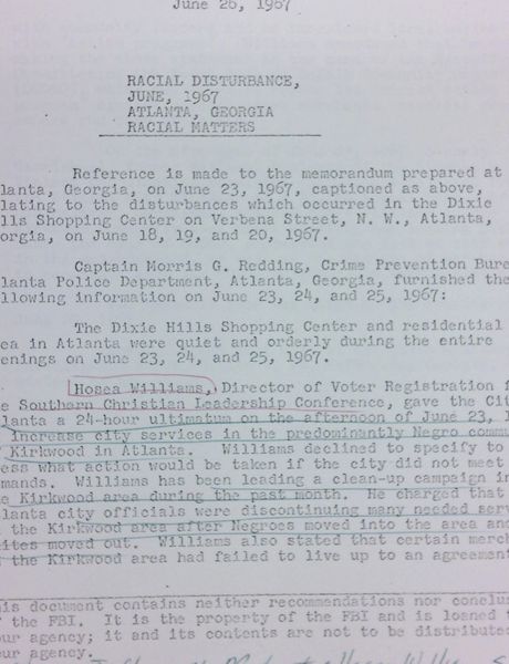FBI Report: Racial Disturbance, June, 1967 Atlanta, Georgia Racial Matters (June 26) - with handwritten notes