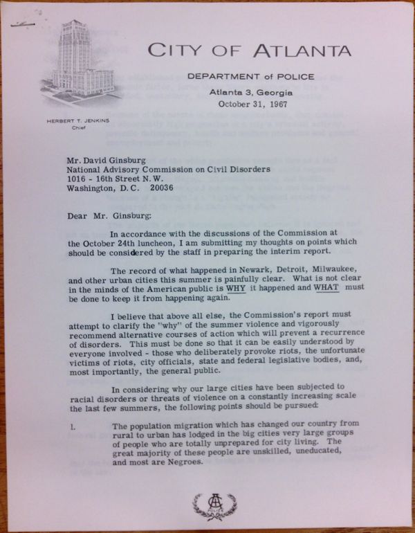 First page of Letter from Herbert Jenkins to David Ginsburg (October 31)