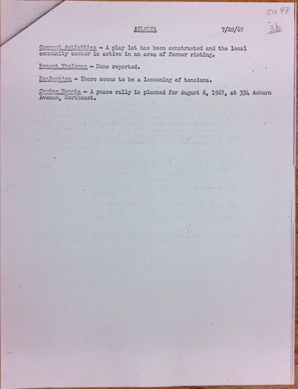 First page of Atlanta report of activities (July 28)