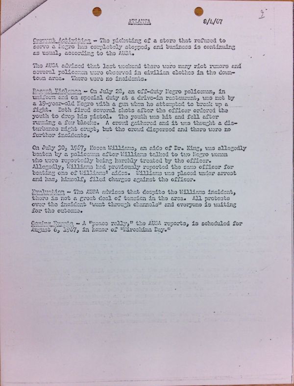 First page of Atlanta report of activities (August 4)