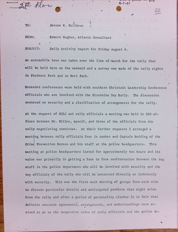 First page of Daily report memo from Robert Hughes to Jerome Heilbron (August 4)