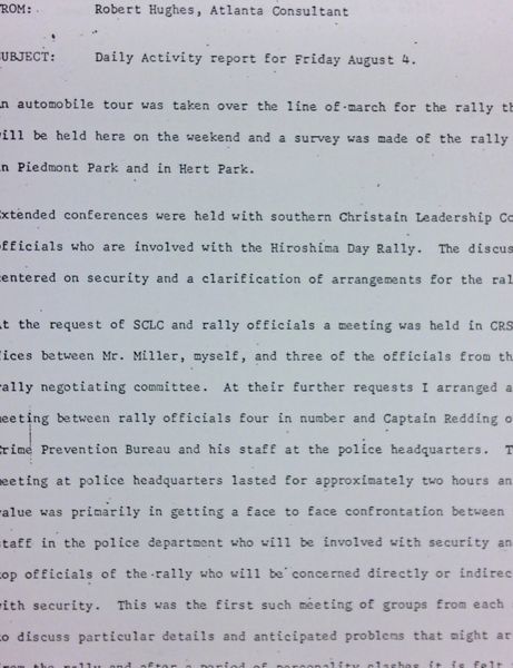 Daily report memo from Robert Hughes to Jerome Heilbron (August 4)