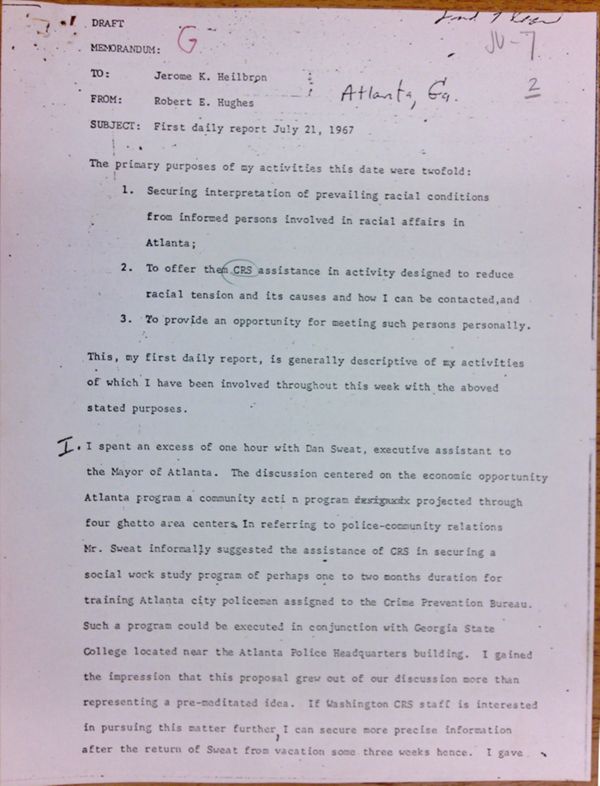 First page of Daily report memo from Robert Hughes to Jerome Heilbron (July 21) - with handwritten notes