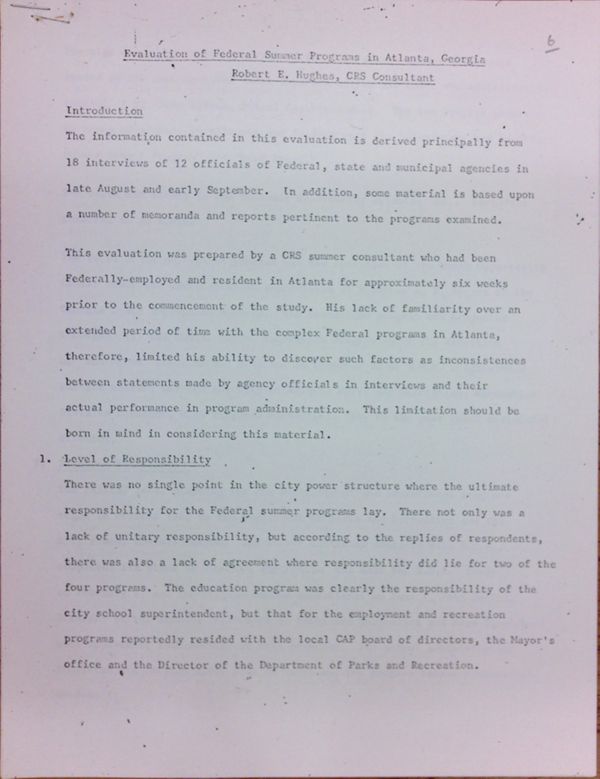 First page of Evaluation of Federal Summer Programs in Atlanta