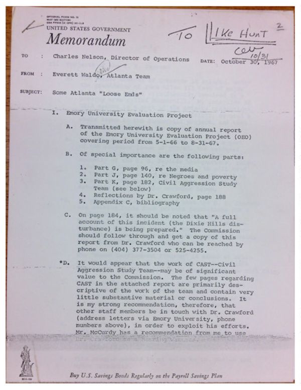 First page of Memo from Everett Waldo to Charles Nelson