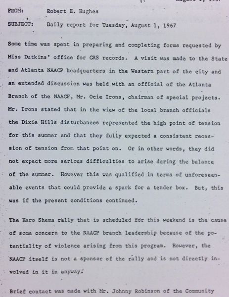 Daily report memo from Robert Hughes to Jerome Heilbron (August 1)