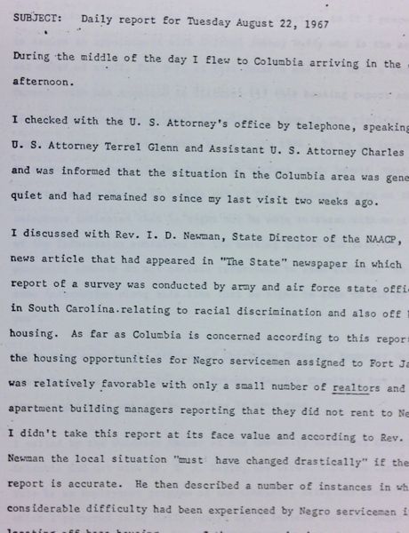 Daily report memo from Robert Hughes to Jerome Heilbron (August 22)