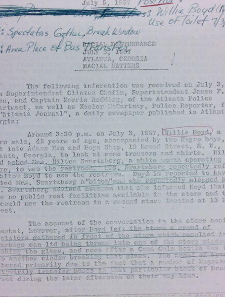 FBI Report: Racial Disturbance July 3, 1967 Atlanta, Georgia Racial Matters (July 5) - with handwritten notes