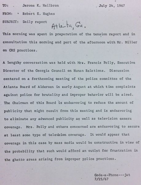 Daily report memo from Robert Hughes to Jerome Heilbron (July 24)