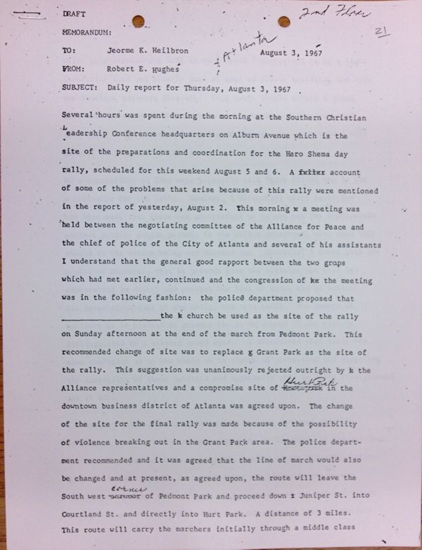 First page of Daily report memo from Robert Hughes to Jerome Heilbron (August 3)