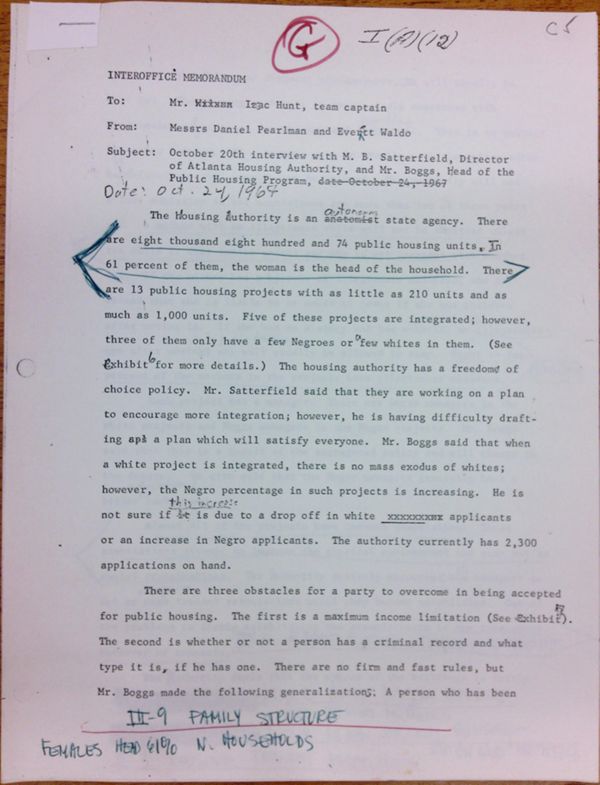 First page of Memo to Isaac Hunt from Daniel Pearlman and Everett Waldo about an interview with M.B. Satterfield and Mr. Boggs
