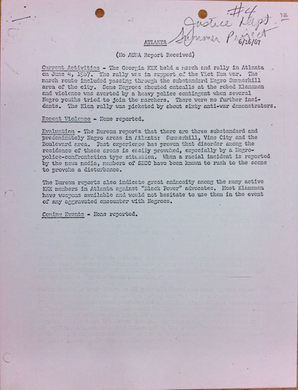 First page of Atlanta report of activities (June 16)
