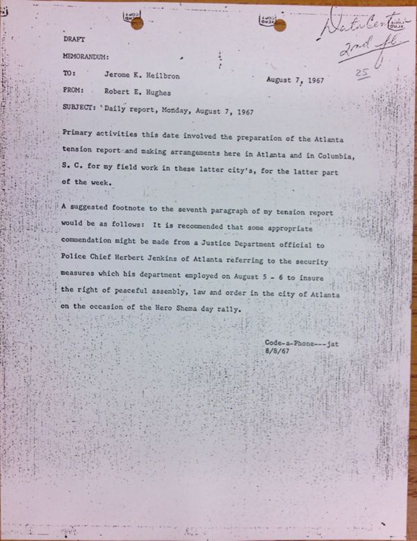 First page of Daily report memo from Robert Hughes to Jerome Heilbron (August 7)