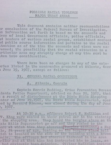 FBI Report: Possible Racial Violence Major Urban Areas (June 20) - with handwritten notes