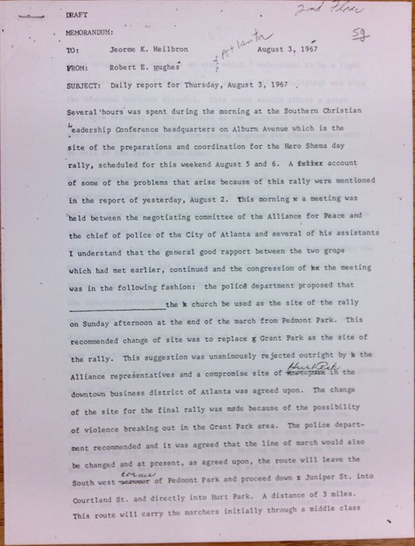 First page of Daily report memo from Robert Hughes to Jerome Heilbron (August 3)