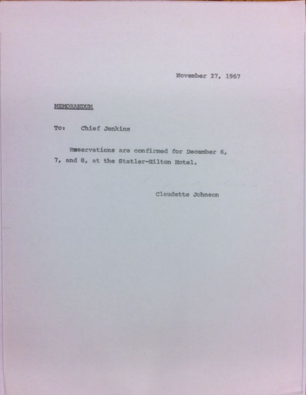First page of Memo from Claudette Johnson to Herbert Jenkins (November 27)