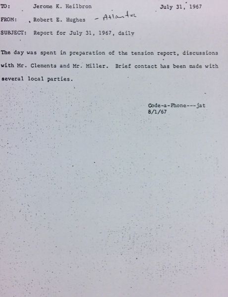 Daily report memo from Robert Hughes to Jerome Heilbron (July 31)