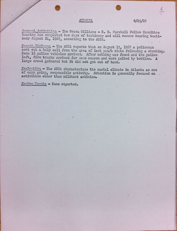 First page of Atlanta report of activities (August 25)