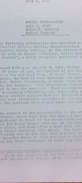 FBI Report: Racial Disturbance July 3, 1967 Atlanta, Georgia Racial Matters (July 5)