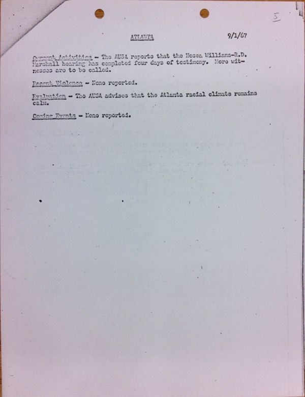 First page of Atlanta report of activities (September 1)