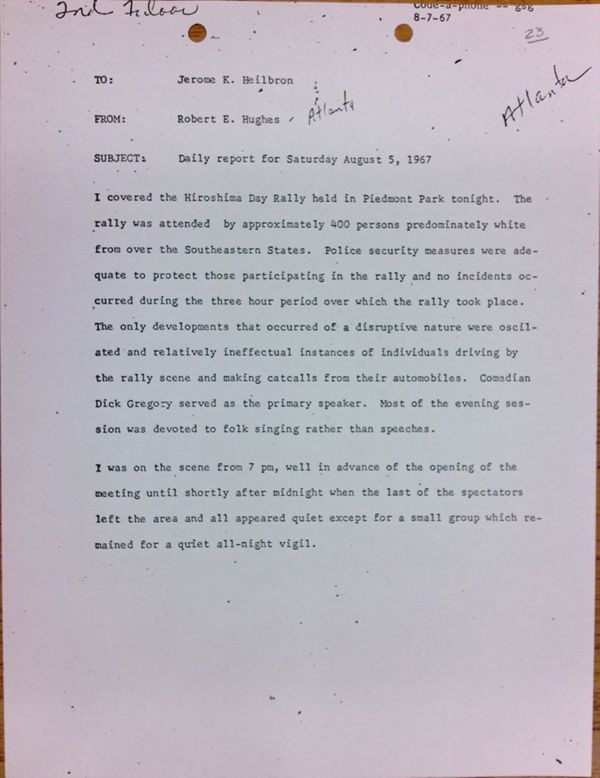 First page of Daily report memo from Robert Hughes to Jerome Heilbron (August 5)