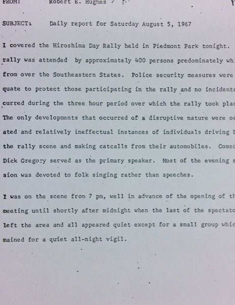 Daily report memo from Robert Hughes to Jerome Heilbron (August 5)