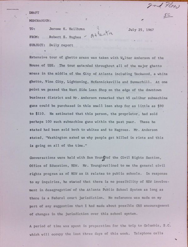 First page of Daily report memo from Robert Hughes to Jerome Heilbron (July 25)
