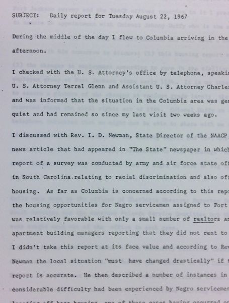 Daily report memo from Robert Hughes to Jerome Heilbron (August 22)