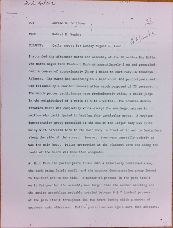 First page of Daily report memo from Robert Hughes to Jerome Heilbron (August 6)