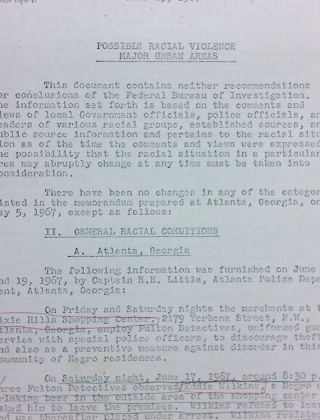 FBI Report: Possible Racial Violence in Major Urban Areas (June 19) - with handwritten notes