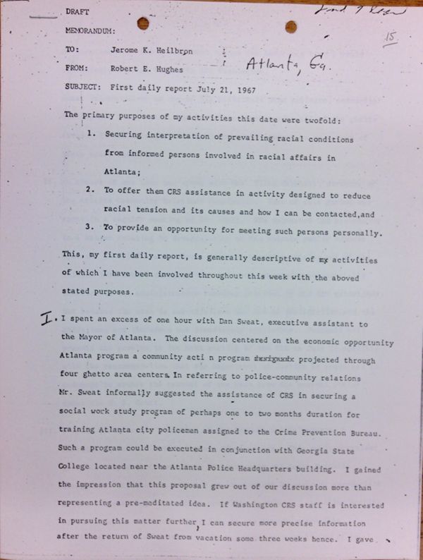 First page of Daily report memo from Robert Hughes to Jerome Heilbron (July 21) - with handwritten edits