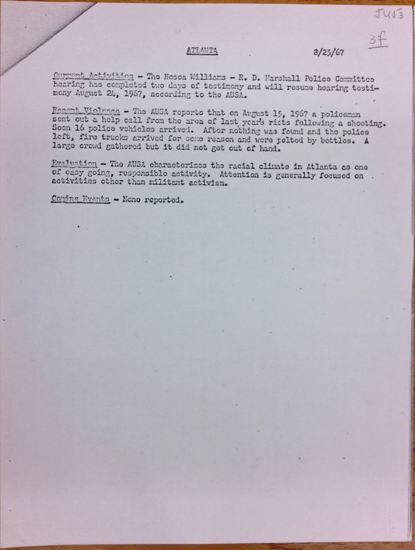 First page of Atlanta report of activities (August 25)