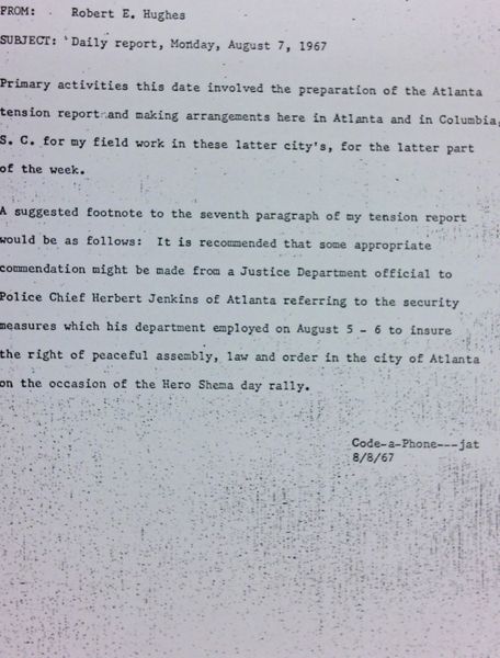 Daily report memo from Robert Hughes to Jerome Heilbron (August 7)