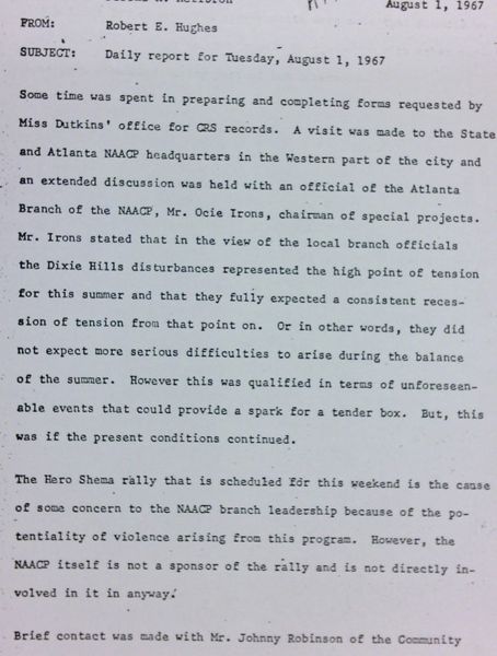 Daily report memo from Robert Hughes to Jerome Heilbron (August 1)