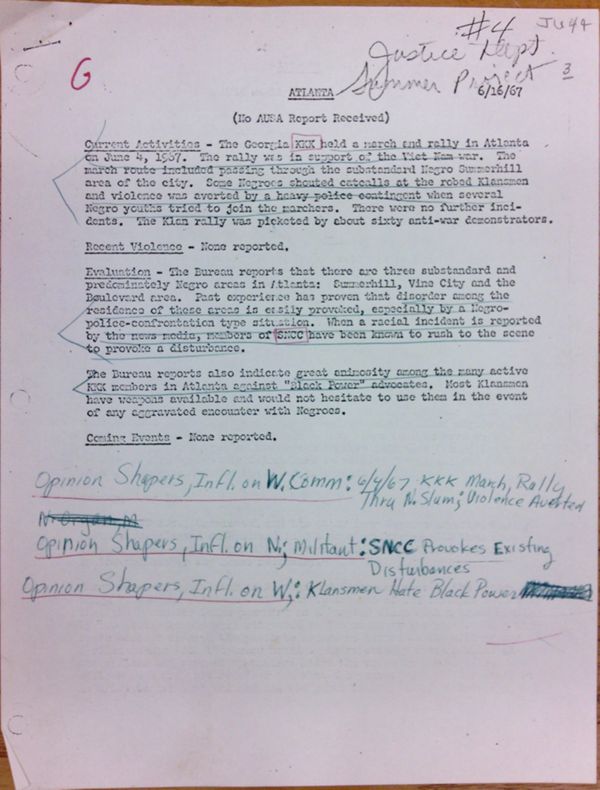 First page of Atlanta report, with handwritten notes (June 16)