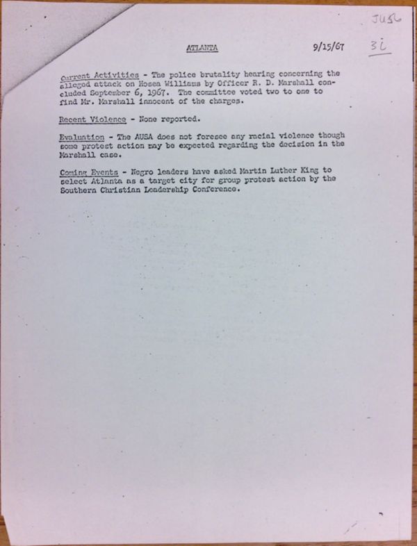 First page of Atlanta report of activities (September 15)