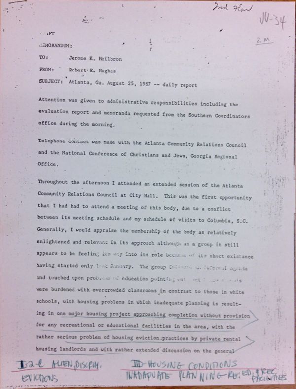 First page of Daily report memo from Robert Hughes to Jerome Heilbron (August 25) - with handwritten notes
