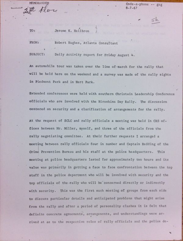First page of Daily report memo from Robert Hughes to Jerome Heilbron (August 4)