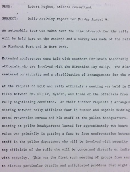 Daily report memo from Robert Hughes to Jerome Heilbron (August 4)