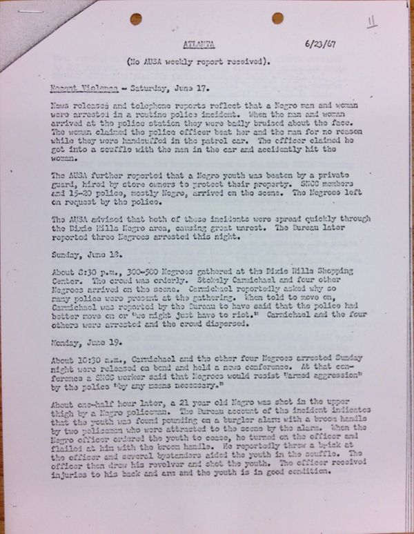 First page of Atlanta report of activities (June 23)