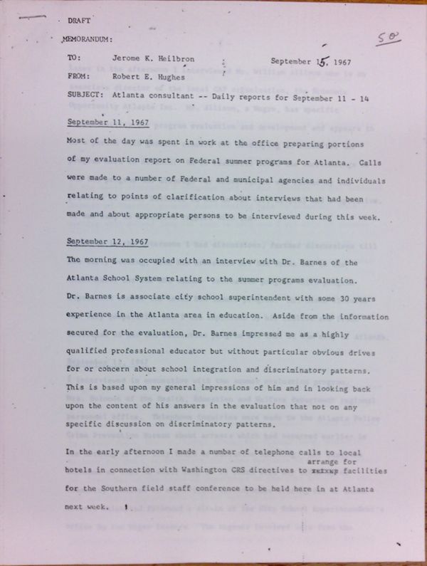 First page of Daily report memo from Robert Hughes to Jerome Heilbron (September 11-14) - with handwritten notes