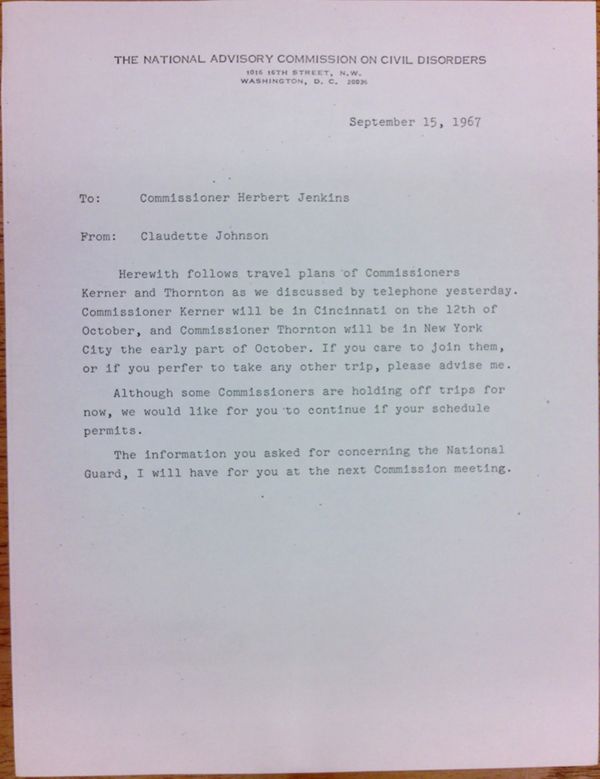 First page of Memo from Claudette Johnson to Herbert Jenkins (September 15)