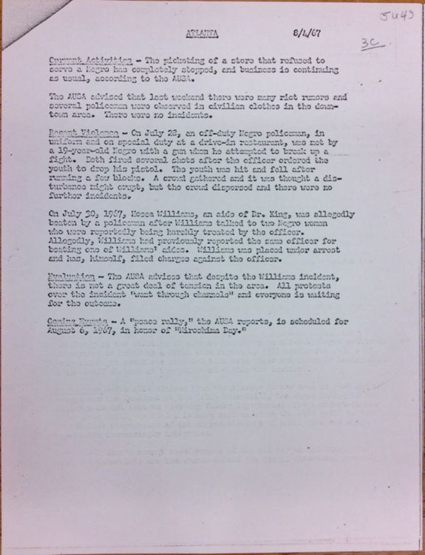 First page of Atlanta report of activities (August 4)